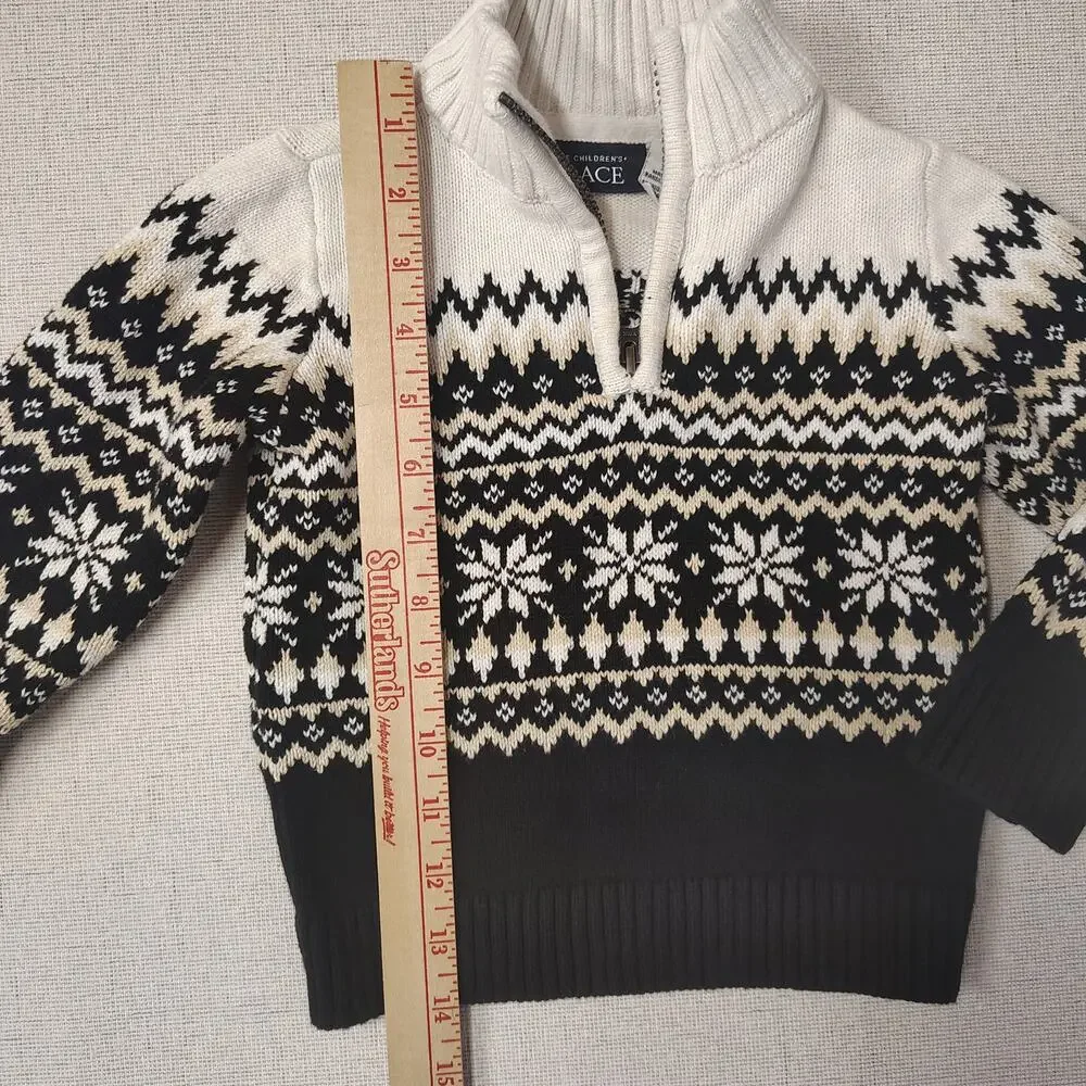 The Children's Place Boys 2T Fair Isle Sweater Quarter Zip Snowflake Nordic